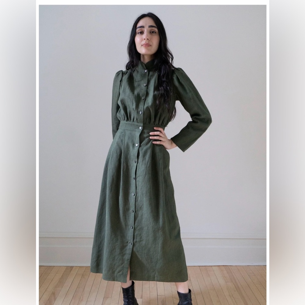 NWOT Ovate Eugenia Dress in Olive Linen size XS
